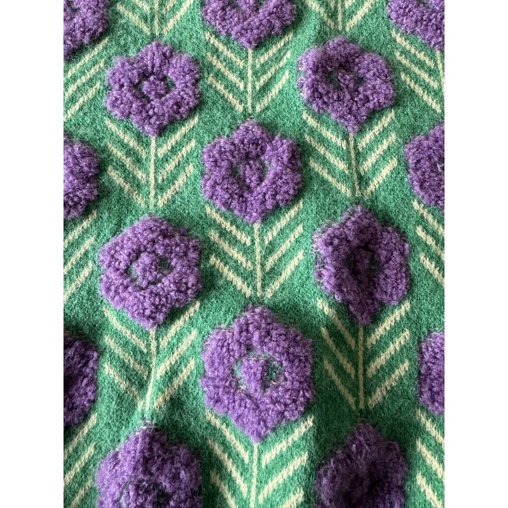 Green Purple Floral Knit Pullover Cottagecore Women's Sweater S/M - Picture 9 of 10